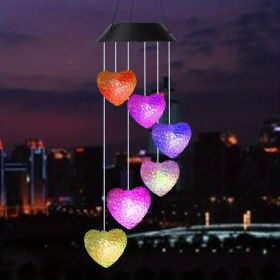 1pc Color Changing LED Solar Power Lamp Heart Wind Chimes Garden Decoration Yard Waterproof LED Light Lighting Hanging Decor (Heart) - Multicolor