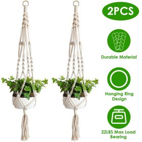 2Pcs Plant Hanger Flowerpot Net Bag 40in Cotton Rope Plant Hangers 4Legs Plant Hanger - White