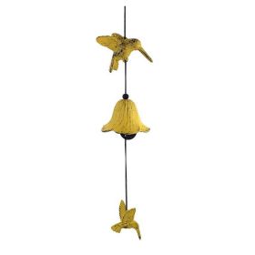 Japanese Cast Iron Wind Chimes Clear Sound Hummingbird Wind Chimes Room Balcony Metal Hanging Door Ornaments, Yellow - Default