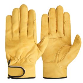 Work gloves sheepskin leather workers work welding safety protection garden sports motorcycle driver wear-resistant gloves - Palm protection YE - M