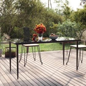 Patio Dining Table Black 63"x31.5"x29.1" Steel and Tempered Glass - Black