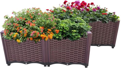 Plastic Raised Garden Bed, Set Planter Grow Boxes for Indoor & Outdoor Vegetable Fruit Flower Herb Growing Box - 4PCS-15 in H