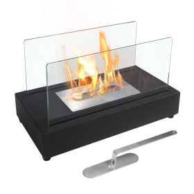 Rectangle Tabletop Bio Ethanol Fireplace Indoor Outdoor,Portable Table Top Fire Pit Fuel Bioethanol Burner Heater Black - as Pic