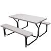 All Weather Outdoor Picnic Table Bench Set with Metal Base Wood - white