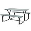 All Weather Outdoor Picnic Table Bench Set with Metal Base Wood - gray