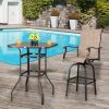 Wrought Iron Glass High Bar Table Patio Bar Table Brown - Brown