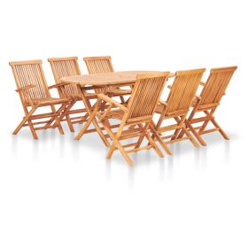 7 Piece Folding Patio Dining Set Solid Teak Wood - Brown