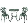 Outdoor Cast Aluminum Patio Furniture Set with Rose Design - Green