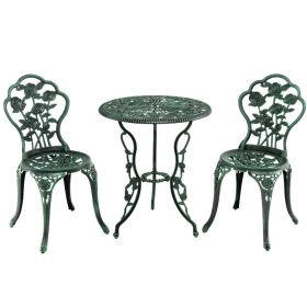 Outdoor Cast Aluminum Patio Furniture Set with Rose Design - Green