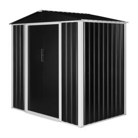 6 x 4 FT Outdoor Storage Shed, Metal Garden Storage House with Double Sliding Doors for Backyard Outdoor Patio, Black - as picture