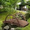 3.3ft Wooden Garden Bridge Arc Footbridge with Half-Wheel Style Railings & Solid Fir Construction, Stained Wood - Wooden Garden Bridge