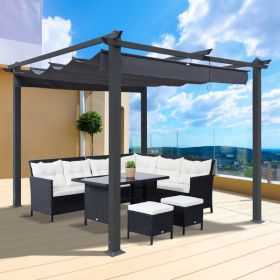 10x10 Ft Outdoor Patio Retractable Pergola With Canopy Sunshelter Pergola for Gardens,Terraces,Backyard,Gray - As Picture