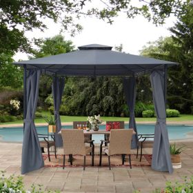 10x10 Ft Outdoor Patio Garden Gazebo Tent With Curtains,Gray - As Picture