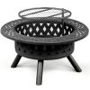 38in Metal Fire Pit with Cooking Grates Black - As Picture