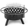 30in Outdoor Metal Fire Pit with Cooking Grates Black - As Picture