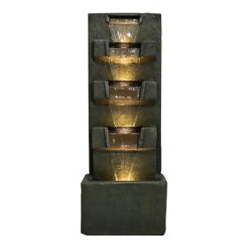 39.3inches High Concrete Modern Water Fountain with LED Lights