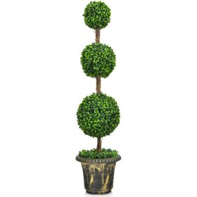 4 Feet Artificial Topiary Triple Ball Tree Plant - Green