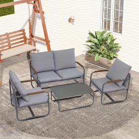 4-Piece Outdoor Patio Furniture Sets, Patio Conversation Set with Removable Seating Cushion, Courtyard Patio Set for Home, Yard, Poolside - Gray