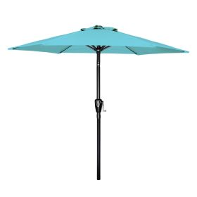 7.5ft Patio Outdoor Table Market Yard Umbrella with Push Button Tilt/Crank, 6 Sturdy Ribs for Garden, Deck, Backyard, Pool, Turquoise - as Pic