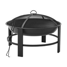 Round Iron Outdoor Wood Burning Fire Pit, Black - 28" Modern