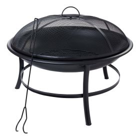 Round Iron Outdoor Wood Burning Fire Pit, Black - 26" Modern