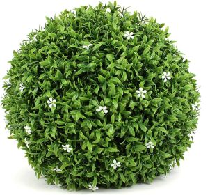 Artificial Boxwood Topiary Ball;  Indoor Outdoor Artificial Plant Ball Wedding Party Decoration (Ball with White Flower) - 15‚Äò‚Äô