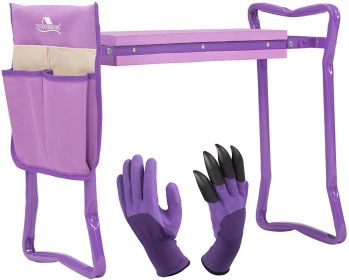 Bosonshop Garden Kneeler and Seat Folding Kneeling Bench Stool with Tool Pouches Soft EVA Foam for Gardening;  Purple - KM3427-P-LM