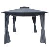 10x10 Ft Outdoor Patio Garden Gazebo Tent With Curtains,Gray - As Picture