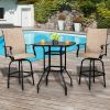 Wrought Iron Glass High Bar Table Patio Bar Table Black - Black