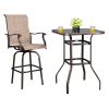 Wrought Iron Glass High Bar Table Patio Bar Table Brown - Brown