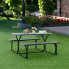 All Weather Outdoor Picnic Table Bench Set with Metal Base Wood - Black