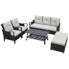 6 Pcs Outdoor Sectional Sofa With Reclining Backrest, Ottomans, Black Cushions - Brown+Light Gray