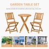 Outsunny 3-Piece Acacia Wood Bistro Set, Folding Patio Furniture with 2 Folding Chairs and Round Coffee Table, Teak, Slatted Finish, for Backyard, Bal