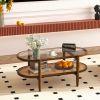 2-Tier Coffee Table with Tempered Glass Tabletop and Acacia Wood Frame - Brown