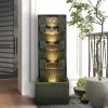 39.3inches High Concrete Modern Water Fountain with LED Lights