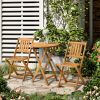 Outsunny 3-Piece Acacia Wood Bistro Set, Folding Patio Furniture with 2 Folding Chairs and Round Coffee Table, Teak, Slatted Finish, for Backyard, Bal