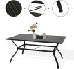 Outdoor Metal Slat Dining Table Patio Rectangle Bistro Table Outdoor Furniture Garden Table with Umbrella Hole - black