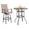 Wrought Iron Glass High Bar Table Patio Bar Table Brown - Brown