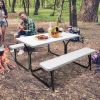 All Weather Outdoor Picnic Table Bench Set with Metal Base Wood - white