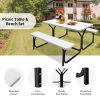 All Weather Outdoor Picnic Table Bench Set with Metal Base Wood - white