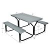 All Weather Outdoor Picnic Table Bench Set with Metal Base Wood - gray