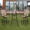 Wrought Iron Glass High Bar Table Patio Bar Table Brown - Brown