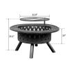 38in Metal Fire Pit with Cooking Grates Black - As Picture