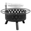 30in Outdoor Metal Fire Pit with Cooking Grates Black - As Picture