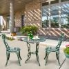 Outdoor Cast Aluminum Patio Furniture Set with Rose Design - Green