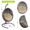 Wicker Basket Swing Chair;  Hanging Egg Chairs with Durable Stand and Waterproof Cushion for Outdoor Patio - Khaki