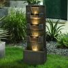 39.3inches High Concrete Modern Water Fountain with LED Lights