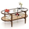 2-Tier Coffee Table with Tempered Glass Tabletop and Acacia Wood Frame - Brown