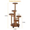 5 Tier Plant Stand with 4 Detachable Wheels Wooden Plant Pot Rolling Shelf Plant Display Rack for Indoor Outdoor Decoration - Yellow