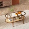 2-Tier Coffee Table with Tempered Glass Tabletop and Acacia Wood Frame - Brown